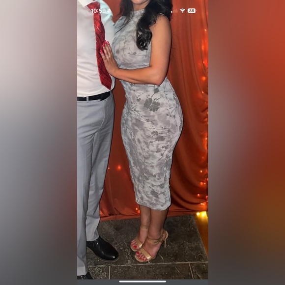 Windsor flocked mesh mock neck midi dress medium gray & white - Picture 7 of 7